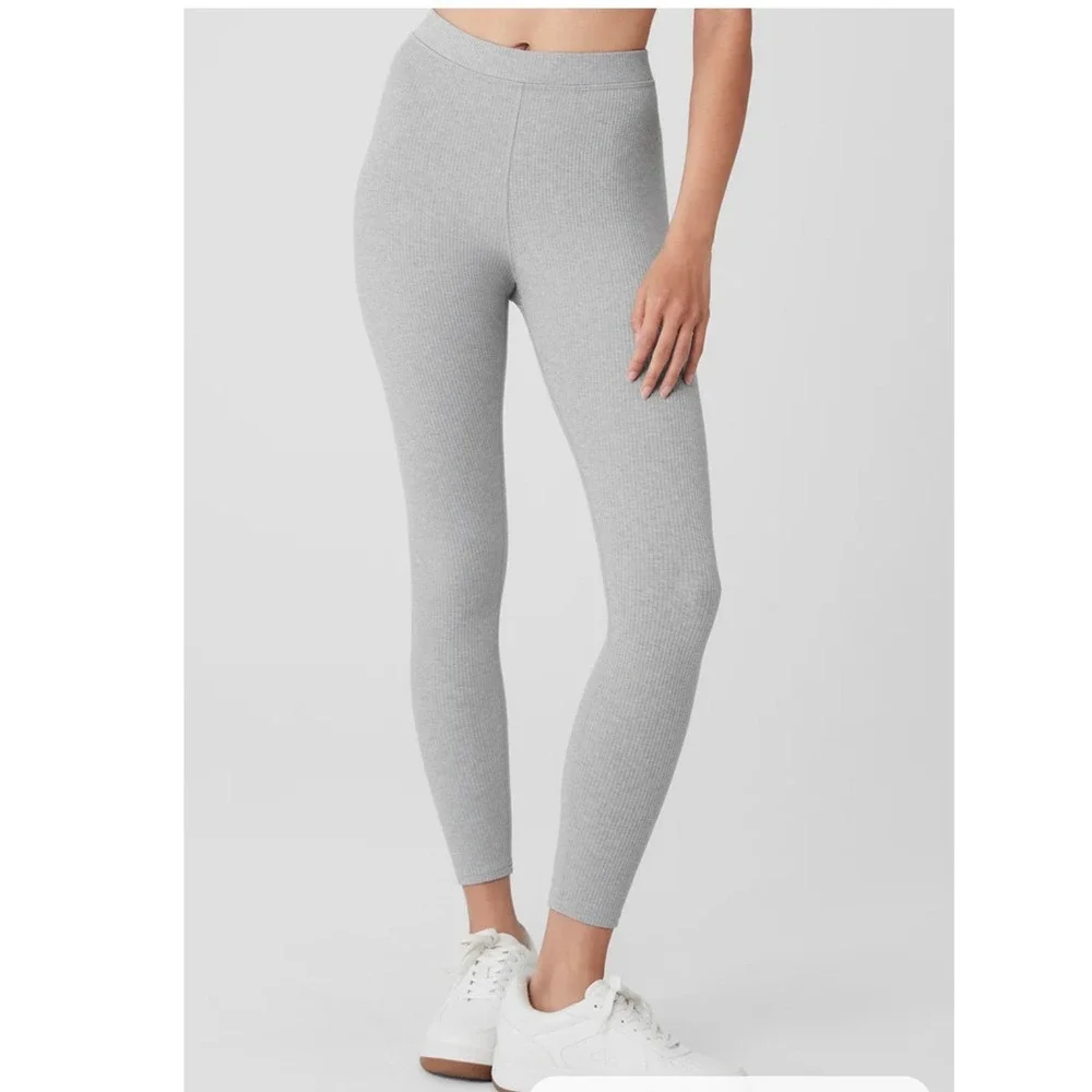Alo Ribbed High-Waist 7/8‎ Blissful Legging Athletic Gray Size Small